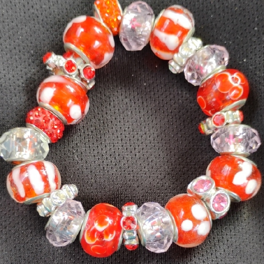 Red and Silver Beaded Bracelet